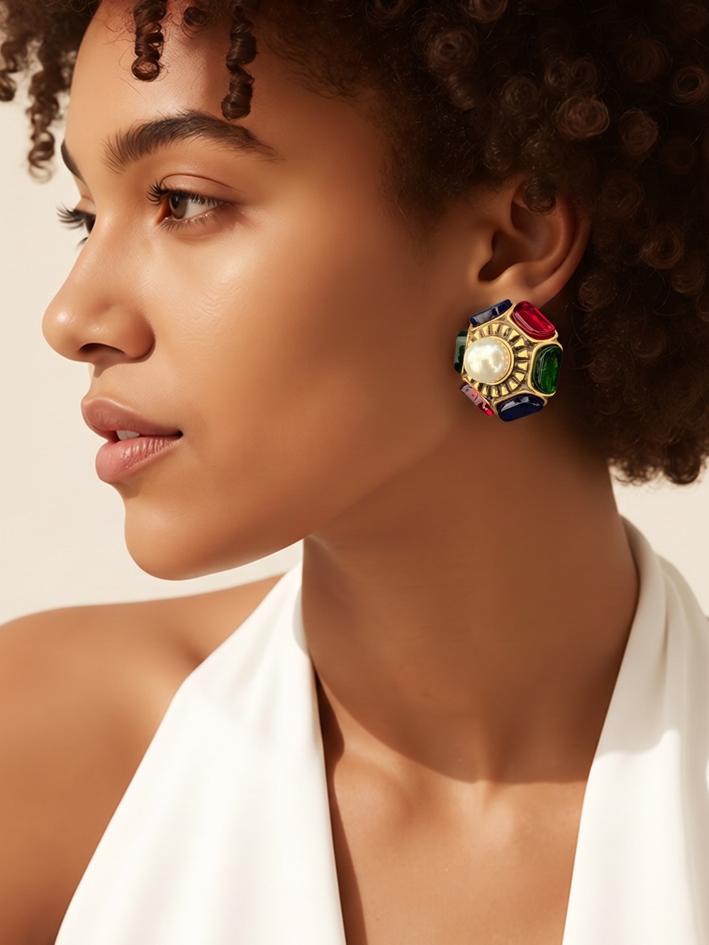 Gold-Tone Multicolor Gem Statement Earrings - Women Jewelry